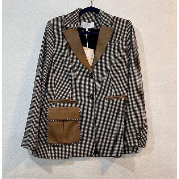NEW Pearl Womens Blazer 8 Check $545 Leather Detail Equestrian - Picture 8 of 8